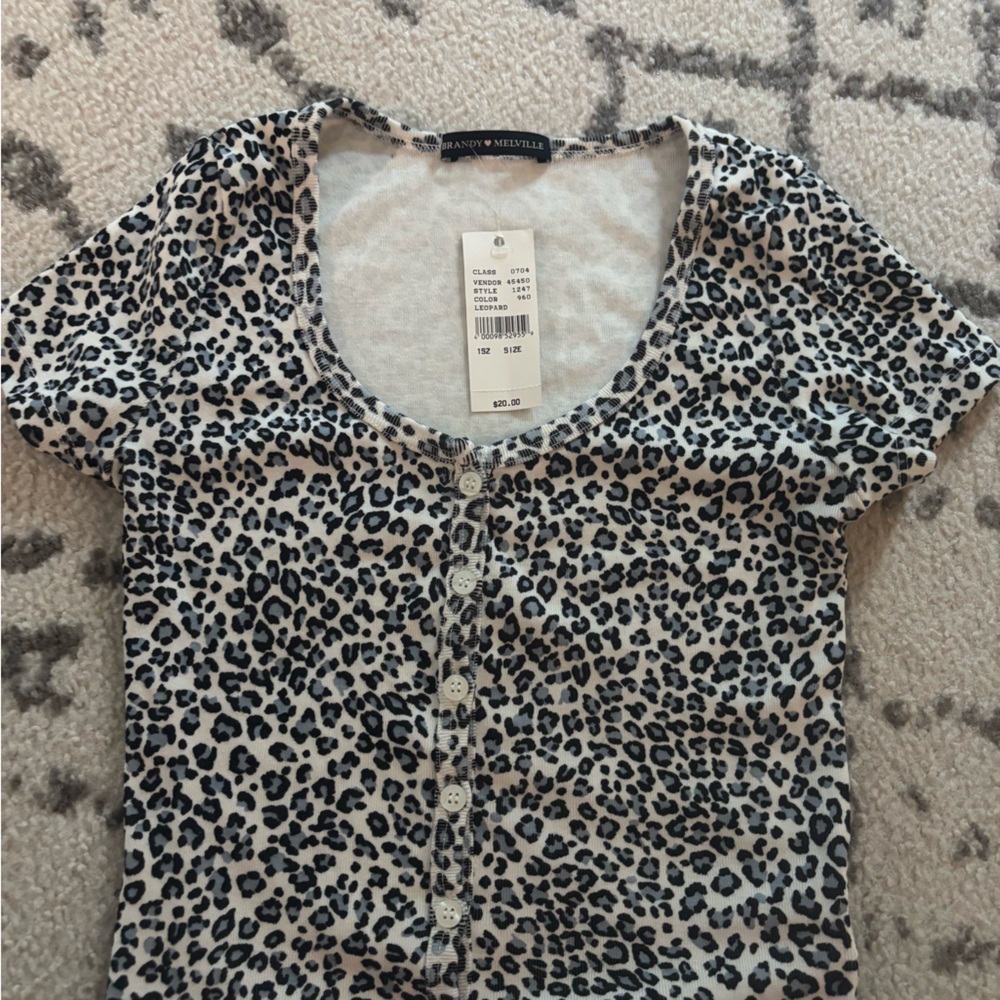 brandy Melville, Ashlyn blue cheetah cropped short sleeve shirt